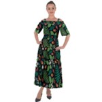 Pattern Forest Leaf Flower Motif Shoulder Straps Boho Maxi Dress 
