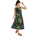 Pattern Forest Leaf Flower Motif Summer Maxi Dress