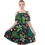 Pattern Forest Leaf Flower Motif Cut Out Shoulders Chiffon Dress