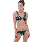 Pattern Forest Leaf Flower Motif Ring Detail Crop Bikini Set