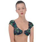 Pattern Forest Leaf Flower Motif Cap Sleeve Ring Bikini Top