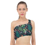 Pattern Forest Leaf Flower Motif Spliced Up Bikini Top 