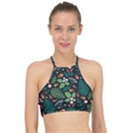 Pattern Forest Leaf Flower Motif Halter Bikini Top