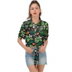 Pattern Forest Leaf Flower Motif Tie Front Shirt 
