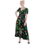 Pattern Forest Leaf Flower Motif Button Up Short Sleeve Maxi Dress