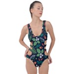 Pattern Forest Leaf Flower Motif Side Cut Out Swimsuit