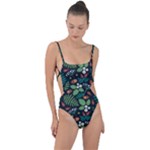 Pattern Forest Leaf Flower Motif Tie Strap One Piece Swimsuit