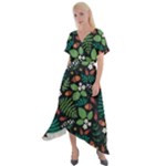 Pattern Forest Leaf Flower Motif Cross Front Sharkbite Hem Maxi Dress