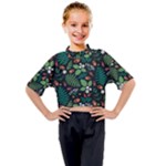 Pattern Forest Leaf Flower Motif Kids Mock Neck T-Shirt