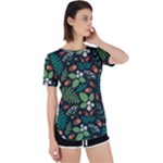 Pattern Forest Leaf Flower Motif Perpetual Short Sleeve T-Shirt
