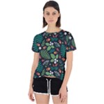 Pattern Forest Leaf Flower Motif Open Back Sport T-Shirt