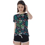 Pattern Forest Leaf Flower Motif Short Sleeve Open Back T-Shirt