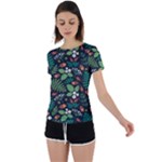 Pattern Forest Leaf Flower Motif Back Circle Cutout Sports T-Shirt
