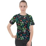 Pattern Forest Leaf Flower Motif Women s Sport Raglan T-Shirt