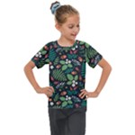 Pattern Forest Leaf Flower Motif Kids  Mesh Piece T-Shirt