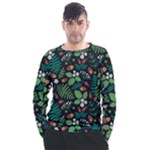 Pattern Forest Leaf Flower Motif Men s Long Sleeve Raglan T-Shirt