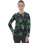 Pattern Forest Leaf Flower Motif Women s Long Sleeve Raglan T-Shirt