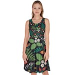 Pattern Forest Leaf Flower Motif Knee Length Skater Dress With Pockets