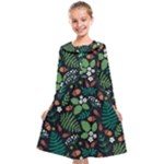 Pattern Forest Leaf Flower Motif Kids  Midi Sailor Dress