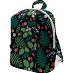 Pattern Forest Leaf Flower Motif Zip Up Backpack