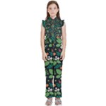 Pattern Forest Leaf Flower Motif Kids  Sleeveless Ruffle Edge Band Collar Chiffon One Piece