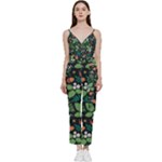 Pattern Forest Leaf Flower Motif V-Neck Camisole Jumpsuit