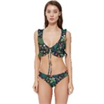 Pattern Forest Leaf Flower Motif Low Cut Ruffle Edge Bikini Set