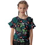 Pattern Forest Leaf Flower Motif Kids  Cut Out Flutter Sleeves