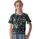 Pattern Forest Leaf Flower Motif Kids  Cuff Sleeve Scrunch Bottom T-Shirt