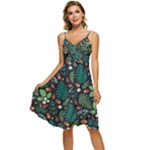 Pattern Forest Leaf Flower Motif Sleeveless Tie Front Chiffon Dress