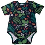 Pattern Forest Leaf Flower Motif Baby Short Sleeve Bodysuit