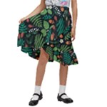 Pattern Forest Leaf Flower Motif Kids  Ruffle Flared Wrap Midi Skirt