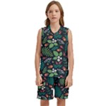 Pattern Forest Leaf Flower Motif Kids  Basketball Mesh Set