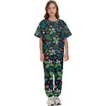 Pattern Forest Leaf Flower Motif Kids  T-Shirt and Pants Sports Set