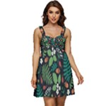 Pattern Forest Leaf Flower Motif Ruffle Strap Babydoll Chiffon Dress