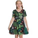 Pattern Forest Leaf Flower Motif Kids  Short Sleeve Tiered Mini Dress