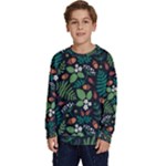 Pattern Forest Leaf Flower Motif Kids  Crewneck Sweatshirt