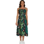Pattern Forest Leaf Flower Motif Sleeveless Shoulder Straps Boho Dress