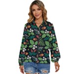 Pattern Forest Leaf Flower Motif Women s Long Sleeve Button Up Shirt