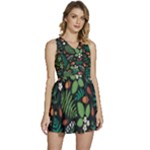 Pattern Forest Leaf Flower Motif Sleeveless High Waist Mini Dress