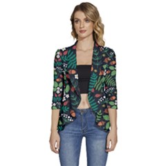 Women s 3/4 Sleeve Ruffle Edge Open Front Jacket 