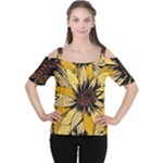 Colorful Seamless Floral Pattern Cutout Shoulder T-Shirt