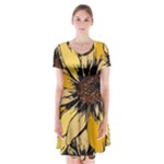Colorful Seamless Floral Pattern Short Sleeve V-neck Flare Dress