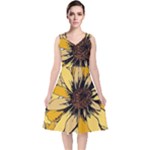 Colorful Seamless Floral Pattern V-Neck Midi Sleeveless Dress 