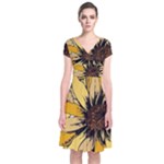 Colorful Seamless Floral Pattern Short Sleeve Front Wrap Dress