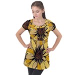 Colorful Seamless Floral Pattern Puff Sleeve Tunic Top