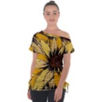 Colorful Seamless Floral Pattern Off Shoulder Tie-Up T-Shirt