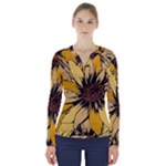 Colorful Seamless Floral Pattern V-Neck Long Sleeve Top