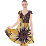 Colorful Seamless Floral Pattern Cap Sleeve Front Wrap Midi Dress
