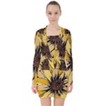 Colorful Seamless Floral Pattern V-neck Bodycon Long Sleeve Dress